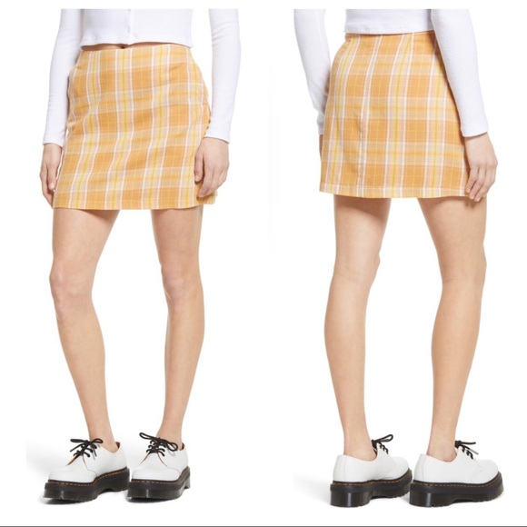 Lulus Orange Plaid Mini Skirt - Picture 1 of 12